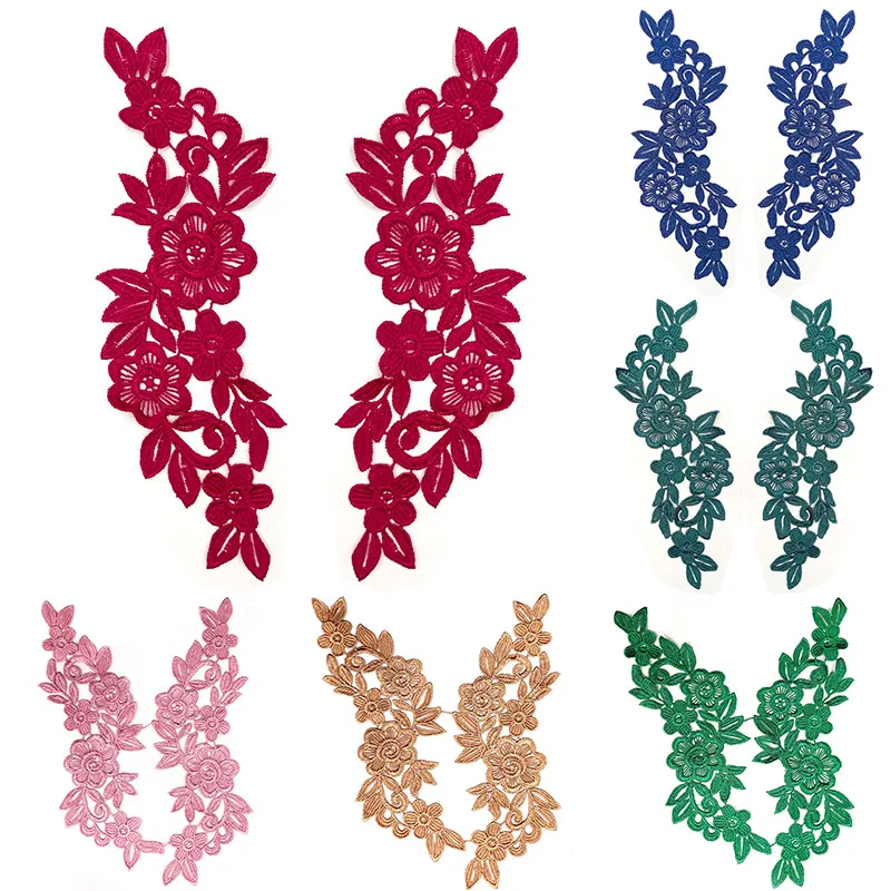 1 Pair Lace Fabric Applique Flower Wedding Fabric for Costume Dress Decor Patch Sewing Applique Crafts DIY Clothing Accessories