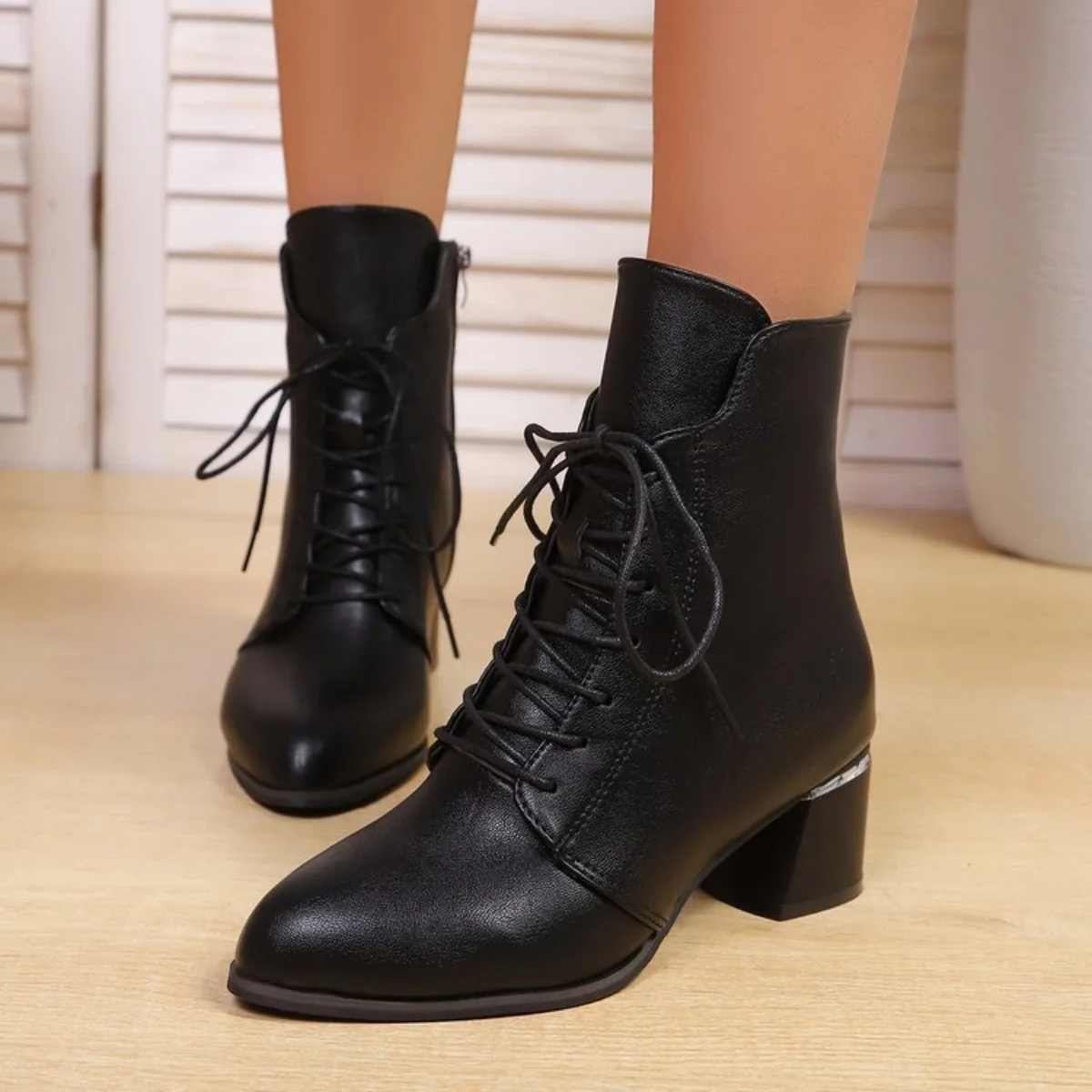 

Cusp Elegant High Heels Ankle Boots Women Lace Up Pointed Toe Autumn Winter Boots Party Casual Shoes Female Size