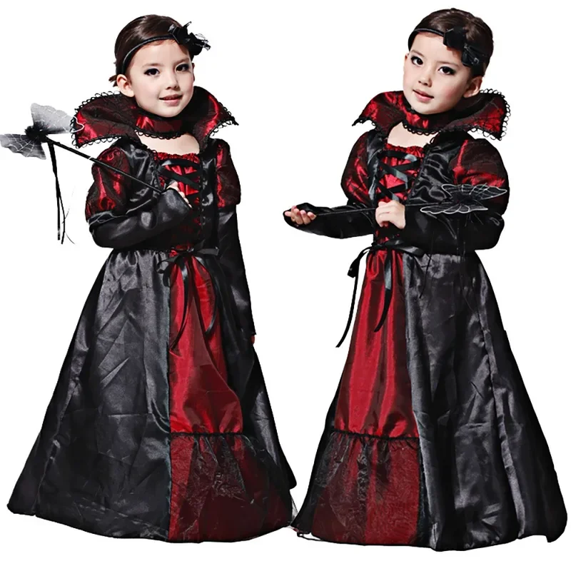 Kids Vampire Costume Count Dracula Cosplay Vampiress for Girls Purim Halloween Party Fantasia Dress Up