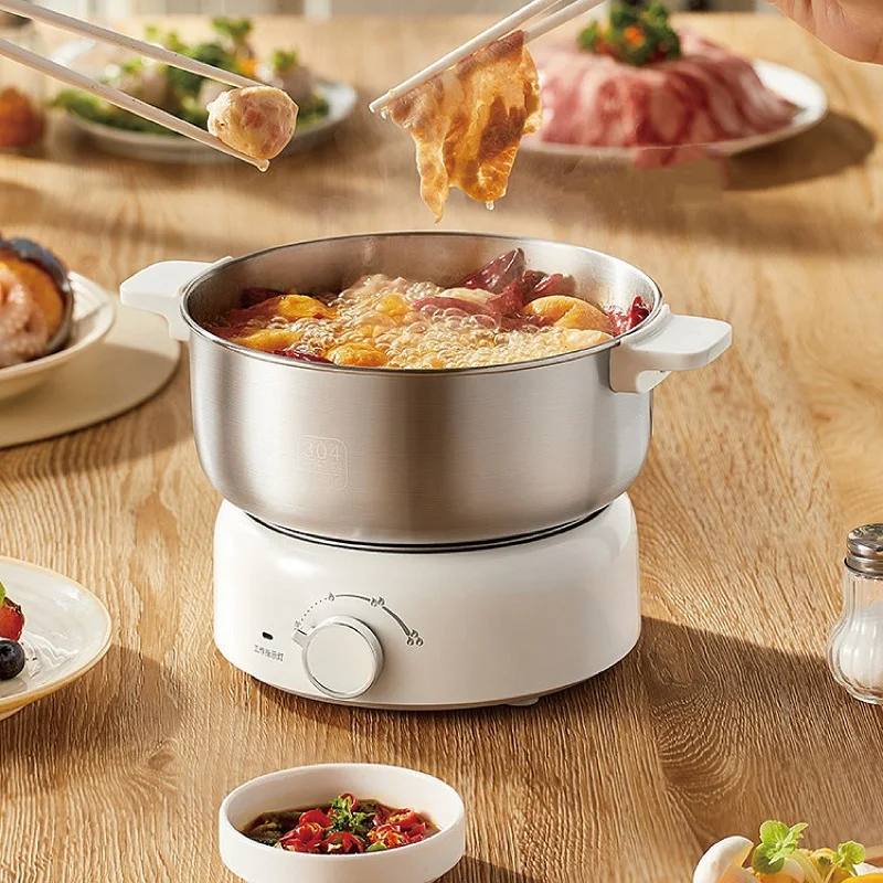 2L Electric Cooking Pot Portable 304 Stainless Steel Split Hot Pot 3 Gear Adjust Student Dorms Noodle Cooker Multi-Function Pot