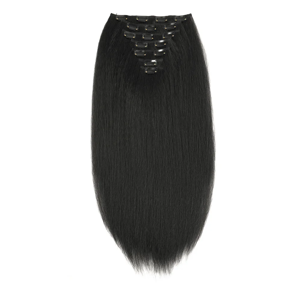 Extensiones de Cabello con Clip Yaki Lacio Sintético de 22 Pulgadas para Mujer Fibra Resistente al Calor Negro 7 Piezas por Set 3