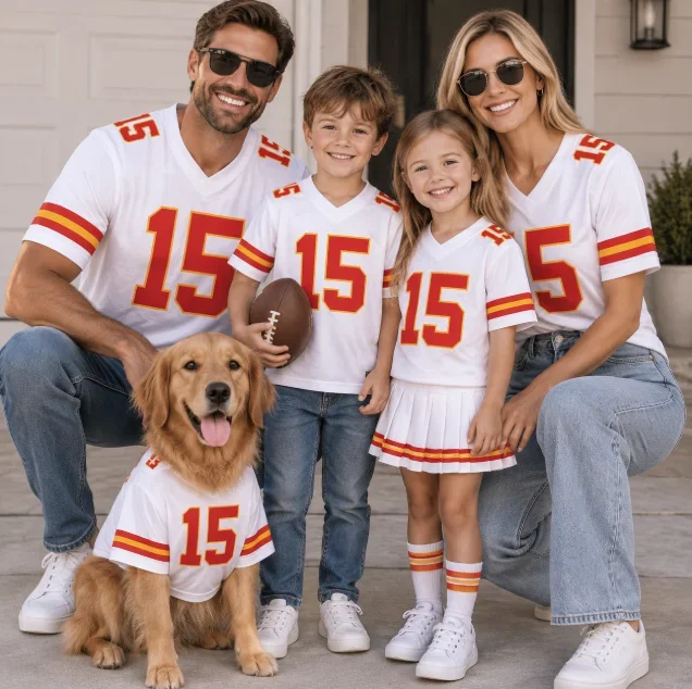 15 size Mahomes football jersey V-neck short sleeved Kansas City fan jersey family outfit