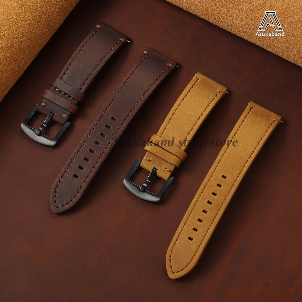 Retro Crazy Horse Cowhide Watch Strap 18mm 19mm 20mm 21mm 22mm 24mm Business Replacement Quick Release Leisure Unisex Watchband