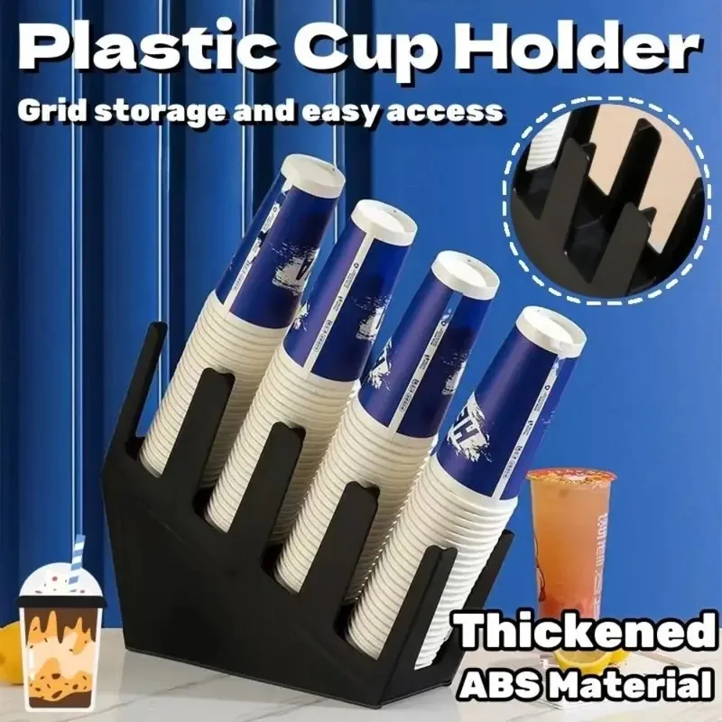 Picture 6: 2/4 Grids Disposable Paper Cup Holder, Plastic Space Saving Storage Rack, Black Countertop Cup Organizer