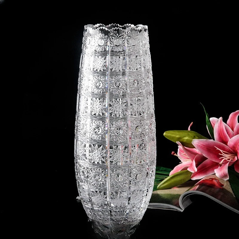 

Crystal glass vase fine engraved light luxury home desktop flower arrangement, transparent vase