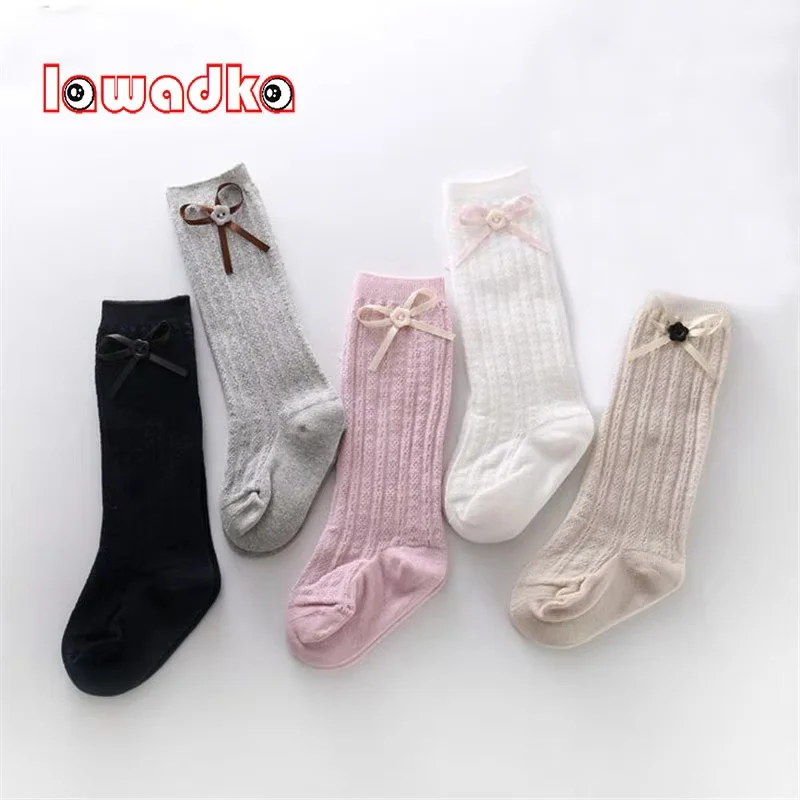 Children's Knee High Socks Spring Autumn Cotton Solid Baby Girl's Princess Long Sock Kids Soft Child Student Sport Sock 0-6Years