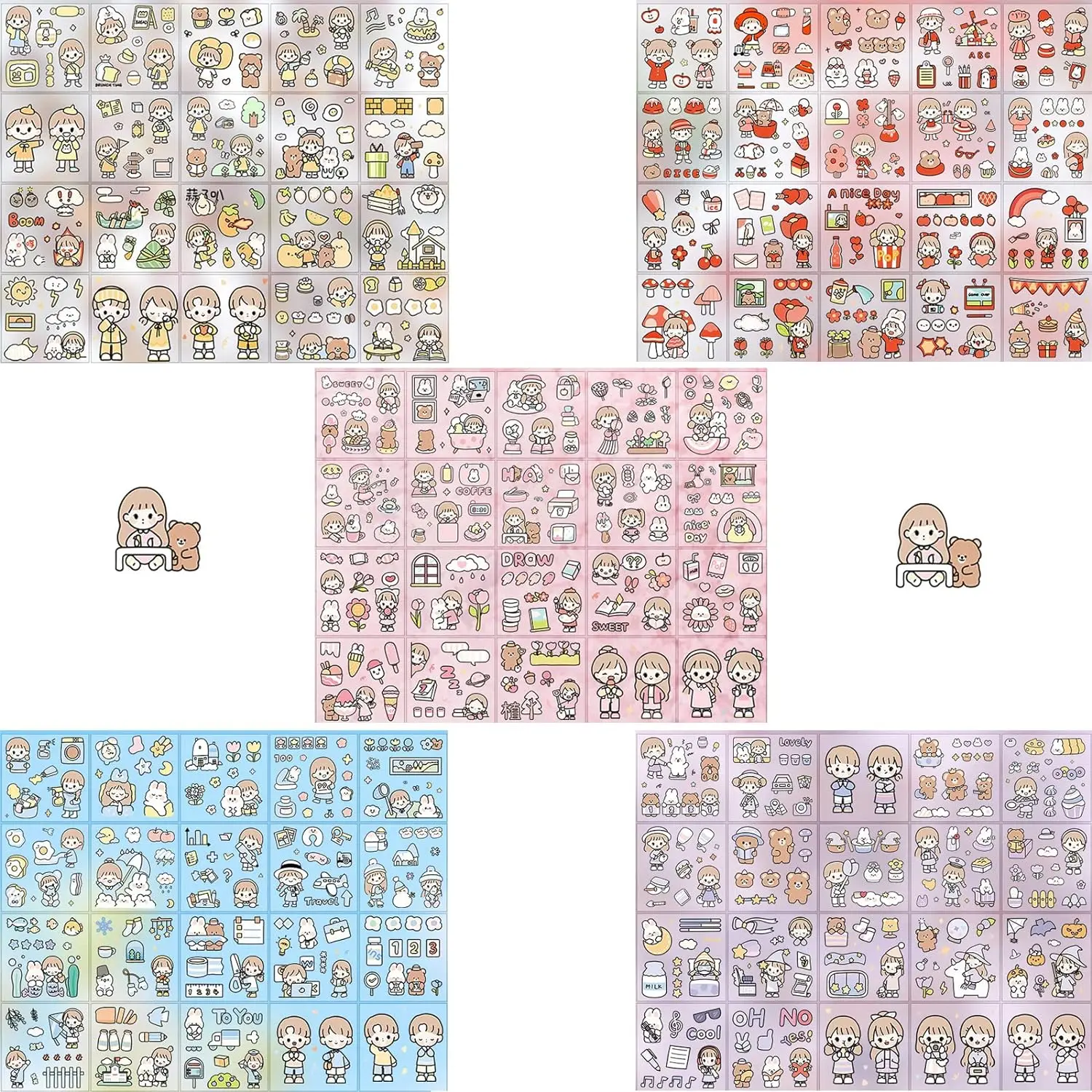 Kawaii Sticker Diary Waterproof Sticker Hand Account Gift Box Girl Hand Account Cup Cute Stickers 100 pcs/Set