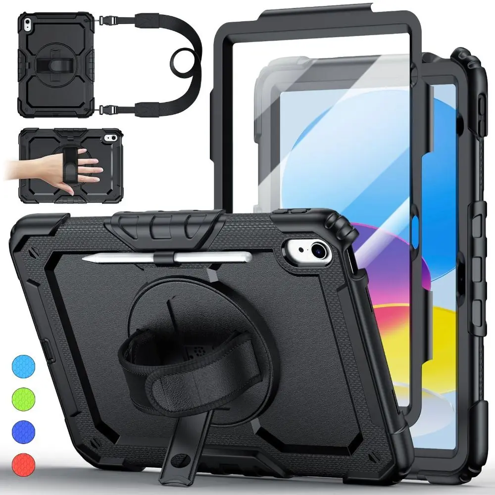 Silicone Case for iPad Adjustable Strap 360 Degree Rotating Tablet Case Hand Strap Shockproof for iPad (A16) 11th/10th