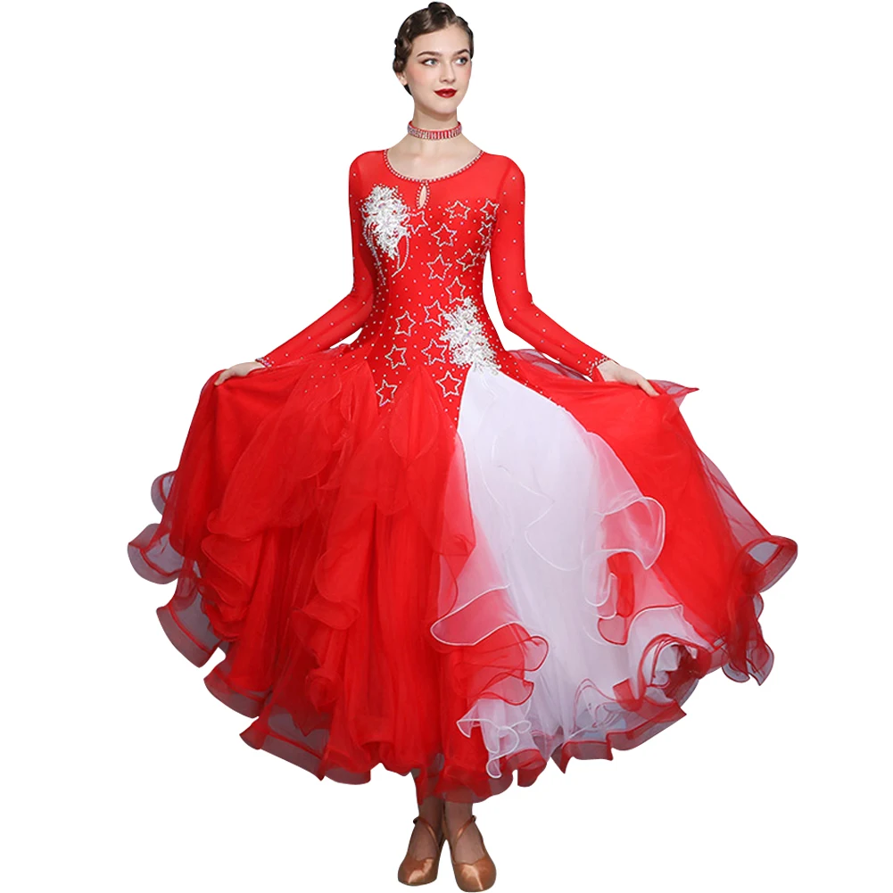 New Women Modern Dance Dress National Ballroom Dance Competition Dress Waltz Ballroom Dance Long Sleeves Dress Costume