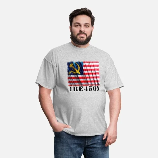Russian Treason Funny Hammer & Sickle American Flag T-Shirt. Summer Cotton Short Sleeve O-Neck Men's T Shirt New S-3XL