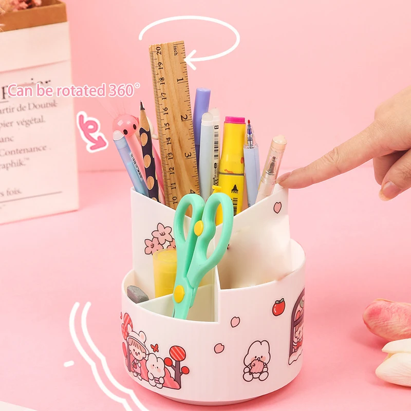 4 Grids Division And Layering Rotating Pencil Office Desktop Nail Pen Storage Case Multifunctional Beauty Tools Storage