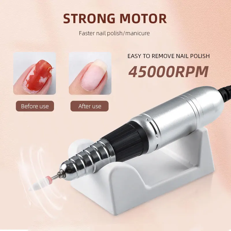 45000RPM Electric Nail Drill Machine Manicure Pedicure Professional Nail Lathe Low Noise Cutters Nail File Kit