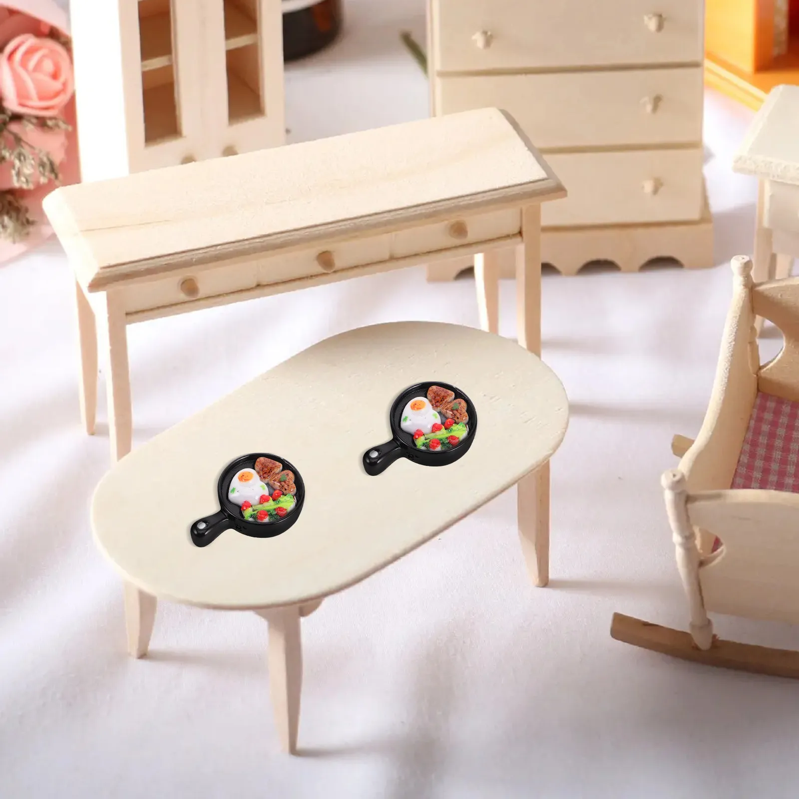 10Pcs Realistic Mini Simulation Food Set Frying Pan Fried Egg Steak Dollhouse Kitchen Decoration Creative Imaginative Play