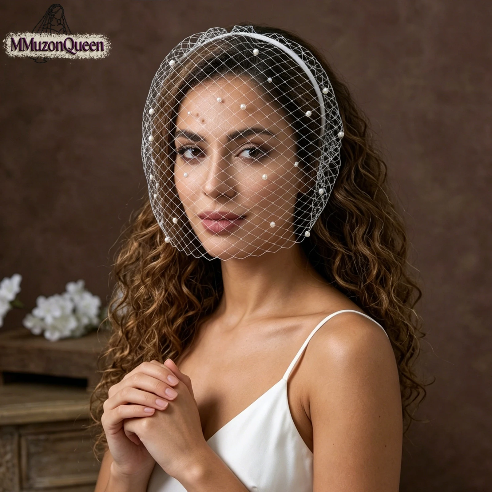 TOPQUEEN VA08 Factory Direct Sale Birdcage Veil Layer White Black Net Headband Woman Wedding Banquet Pearl Face Veil