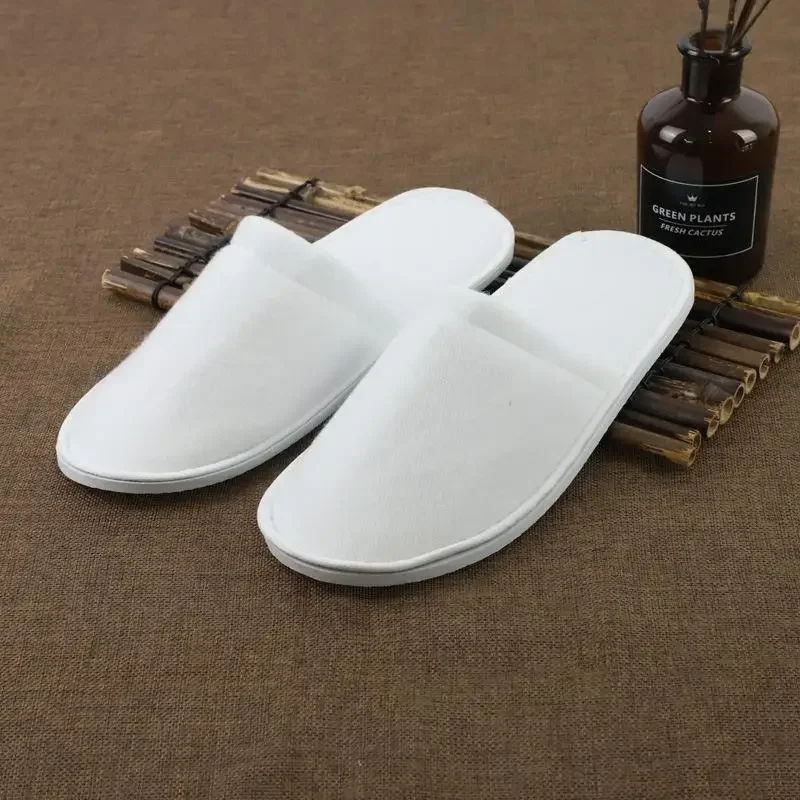 10 Pairs Disposable Slippers For Hotels 28x11cm Home Stay Room Supplies White Toe-covered Anti-slip Brushed Slippers