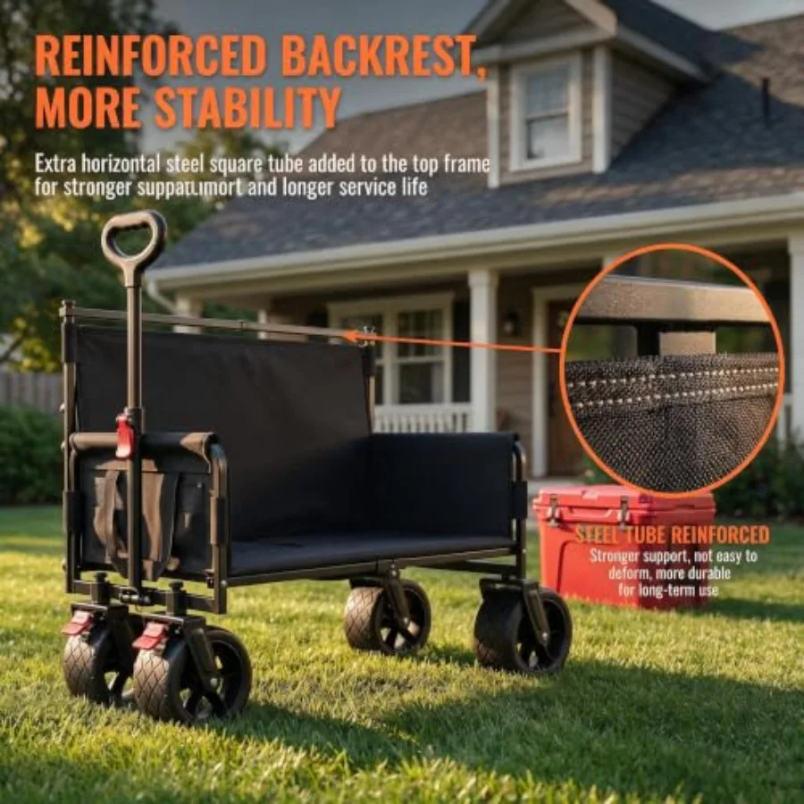 Wagon with Seat for Adults, Backrest Reinforcement Folding Cart, 500lbs,