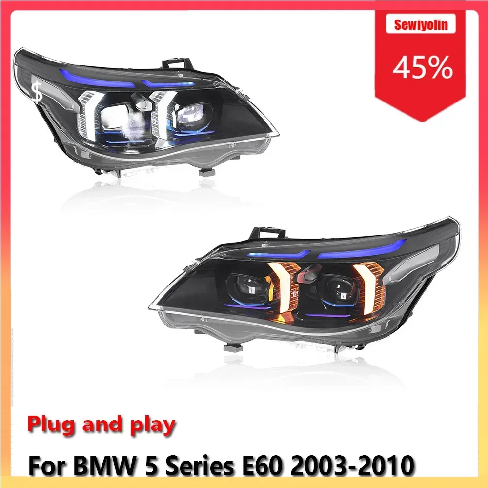 

Автомобильные светодиодные фары в сборе для BMW 5 серии E60 2003-2010, противотуманные фары DRL, стоп-сигнал, указатель поворота Plug and Play