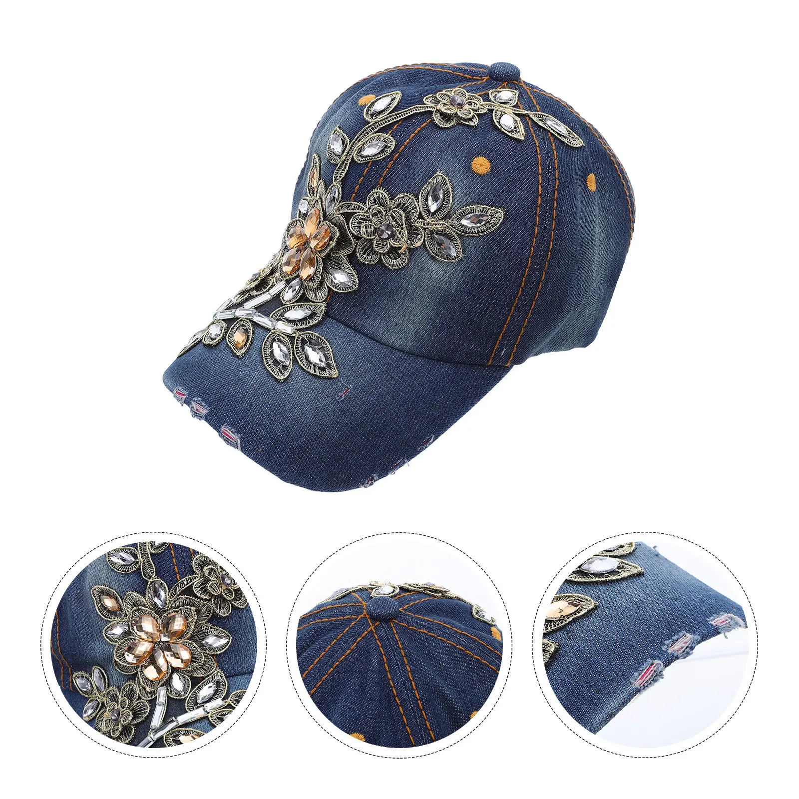 

Jean Hats for Women Rhinestone Baseball Caps Adjustable Denim Cap for Girls Fashionable and Comfortable Wearing