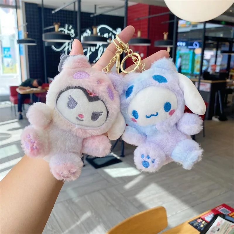 Sanrio Colorful Panda Series Pendant Kuromi Plush Toy Key Duckle Hello Kitty Cinnamoroll My Melody Soft Filling Doll Keychain