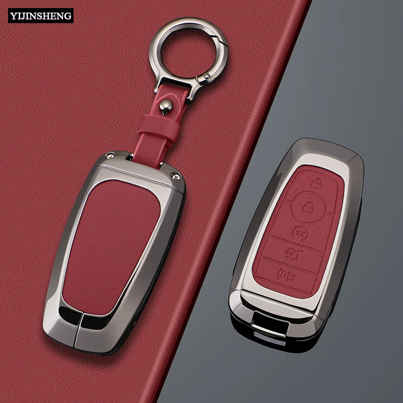 

2 3 4 5 Buttons Zinc Alloy + PU Leather Car Key Case Cover For Ford Explorer Bronco Escape Edge Expedition Mustang F150 Lincoln