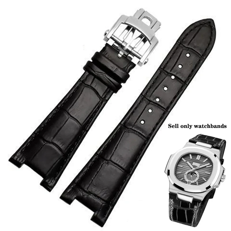 Genuine Leather Watch Band Fit for Patek Philippe 5711 5712G Nautilus Brown Black Blue Soft Cowhide Watch Straps 25mmX13mm
