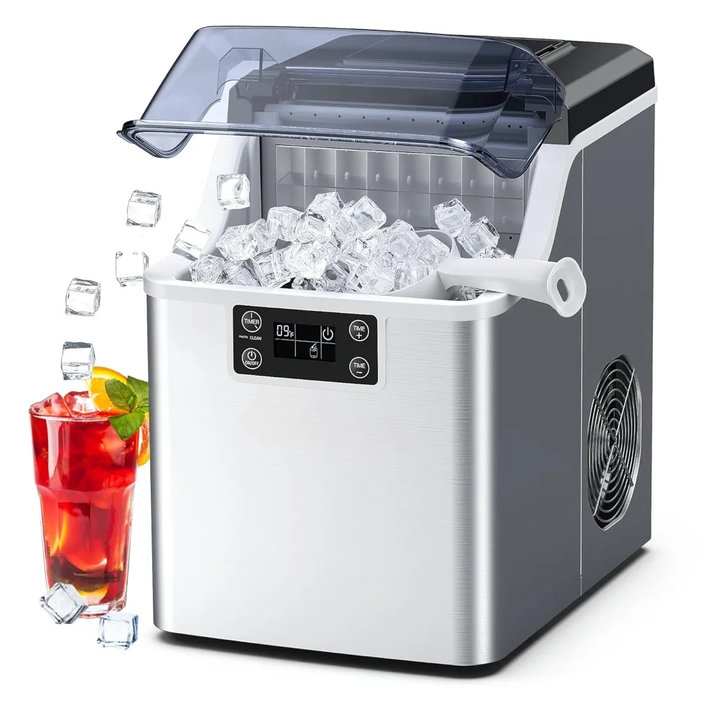 HAOYUNMA Countertop Ice Makers, 45lbs Per Day, 24 Cubes Ready in 13 Mins, Stainless Steel Housing, Auto Self-Cleaning