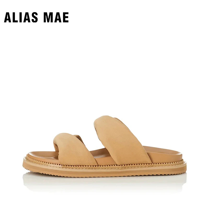 ALIAS MAE PARIS Twisted Women's Genuine Leather Summer Flat Sandals Luxury Brand Kendou Same Style Slippers