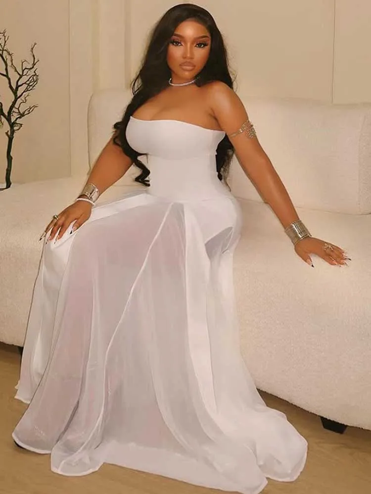 Elegant White Dresses for Women Sleeveless Fashion Party Dress Sexy Long A-line Strapless Evening Dress Backless Female Clothing