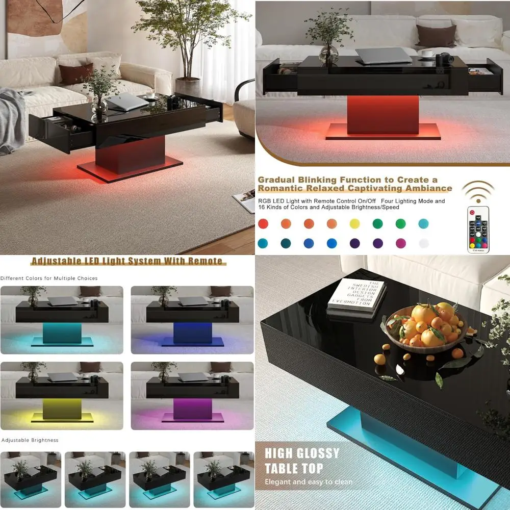 

Modern Rectangular High Gloss Coffee Table with Storage Drawers for Living Room, Sleek Contemporary Center Table with 2 Drawers