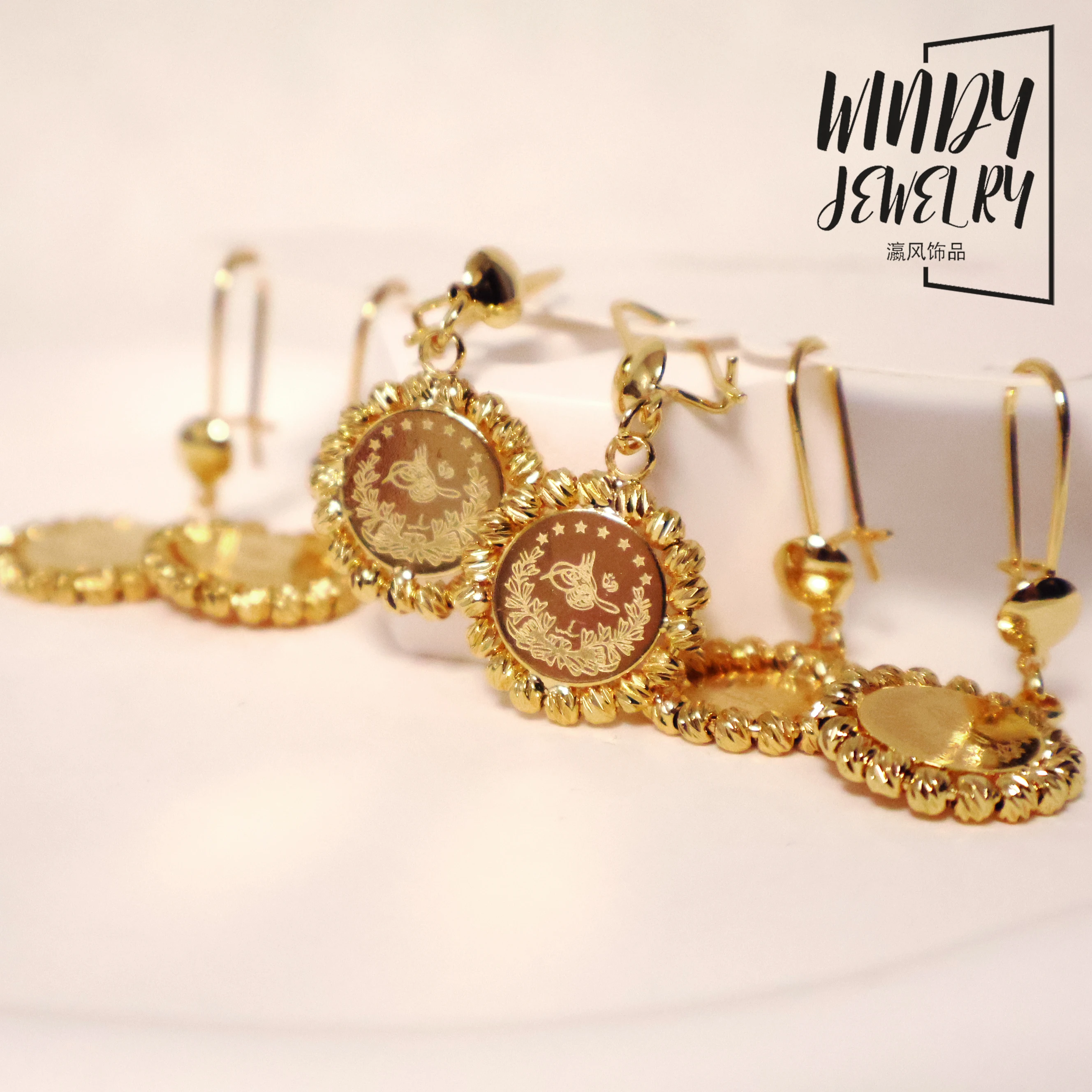 Windy Jewelry Turkish Coins Dangle Earrings Middle East Arabic 18k Gold Plated Copper Drop Beads Earring Women Bridal Wedding