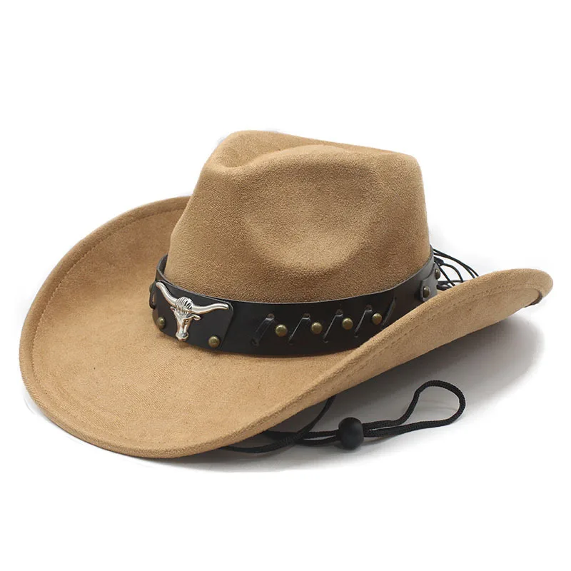 Western Cowboy Hat Grassland Jazz Top Hat Curved Brim Suede Men and Women Export Cow Head Hat