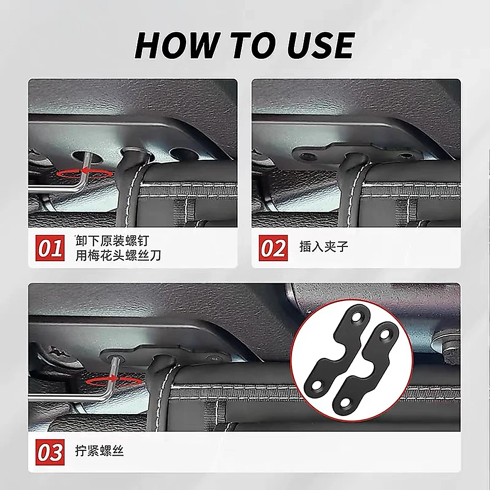 Sun Visor Hook Installation Kit Visor Repair Car Accessories 2X Clips 4X Screws Aluminum alloy For Jeep Wrangler JK JL JT 07-26 view 4