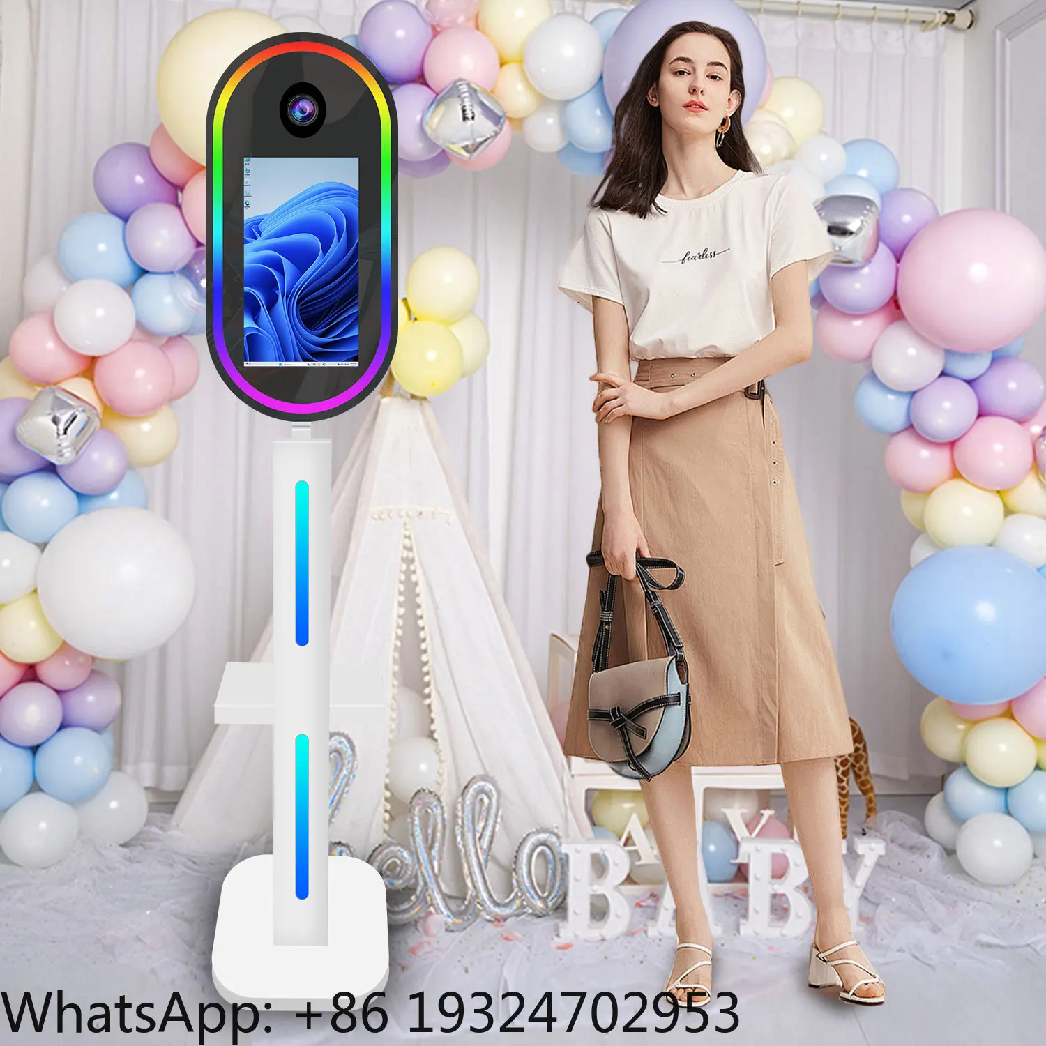 15.6 Inch LCD Touch Screen Oval Mirror Photo Booth Machine Portable Selfie Magic Mirror Photobooth for Party Events