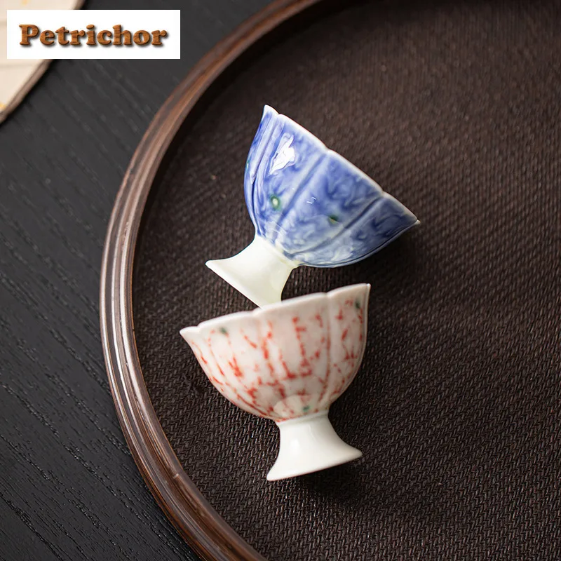 45ml Pine Stone Red Ice Crystal Blue High Footed Teacup Vintage Tea Bowl Set Of Cups Smelling Cup Chazhan Master Cups Cafes Gift