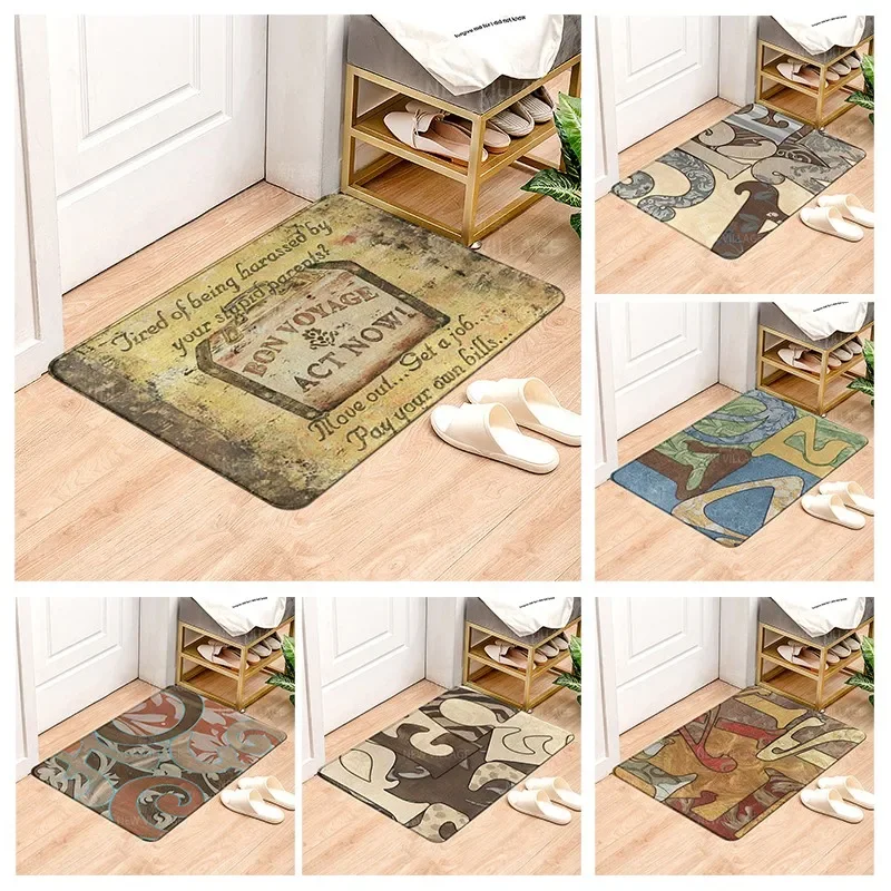 Vintage style non slip shower mat bathroom carpet home decoration floor mat kitchen bedroom living room water absorbing door mat