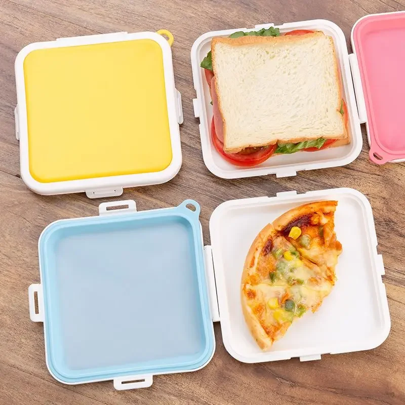 1pc Portable Sandwich Crisper Toast Storage Box Silicone Reusable Microwave Lunch Box Can Be Hung To Store Lunch Food Container