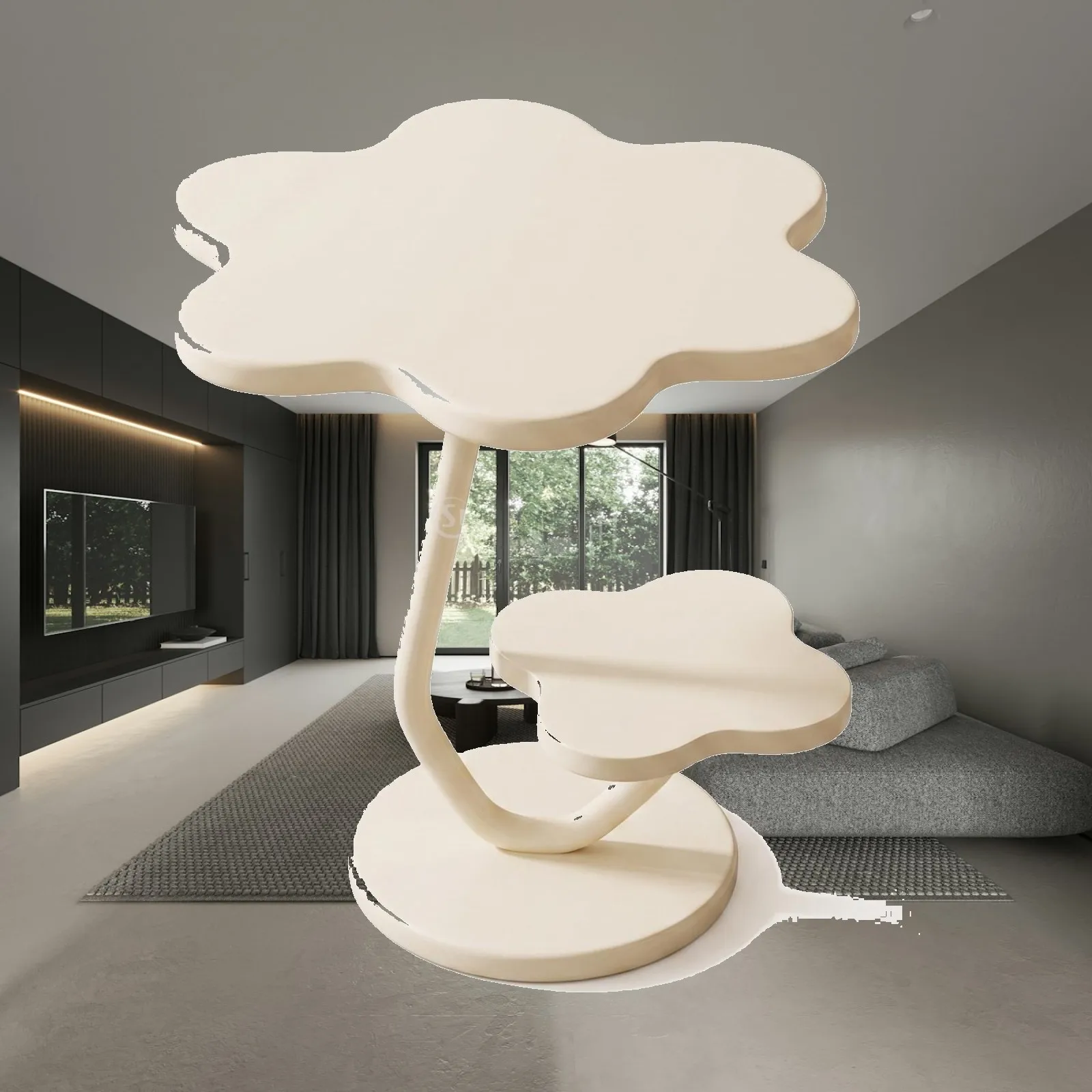 Flower Shaped Side Table Double-Layer Flower-Shaped Side Table Curved Support for Living Room, Bedroom