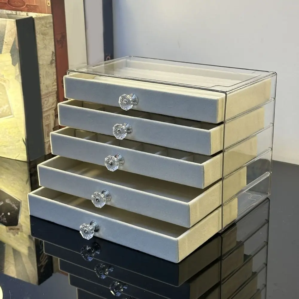 Large Capacity Velvet Jewelry Box Earrings Necklaces Rings Bracelets Drawer Storage Holder Acrylic Transparent