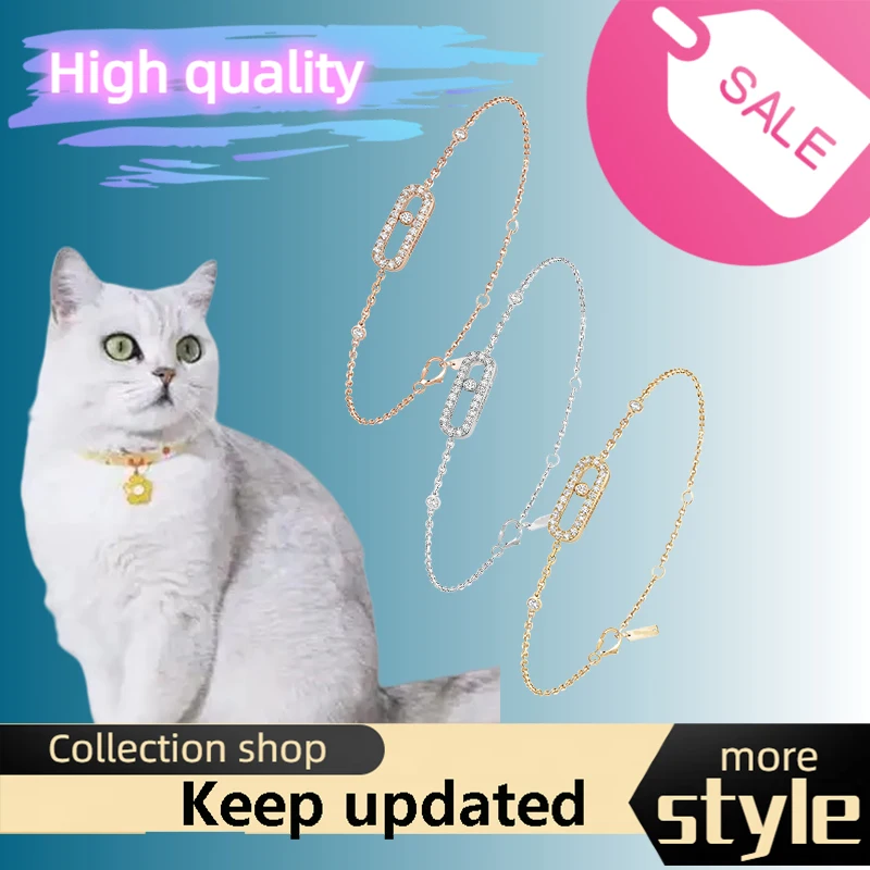 

Cat Accessory Bracelet for Women Single Diamond Sliding Design 925 Silver Thick Gold Plated All-match Personalized Jewelry