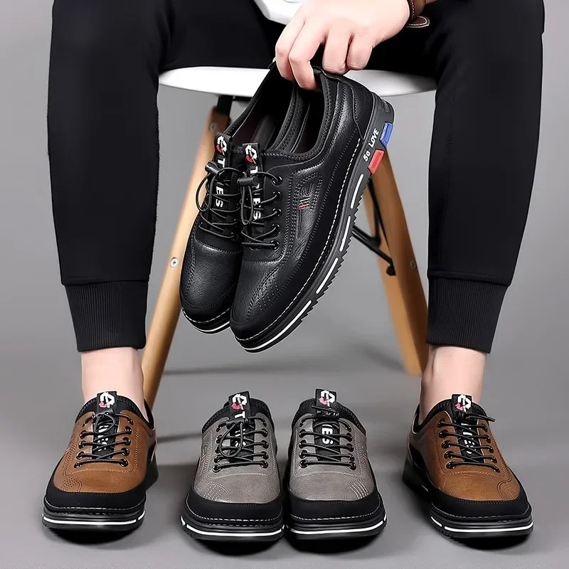 Echt Lederen Heren Casual Schoenen Van Hoge Kwaliteit Heren Sneakers Elastische Band Wandelschoenen Voor Heren Luxe Formele Office Oxfords