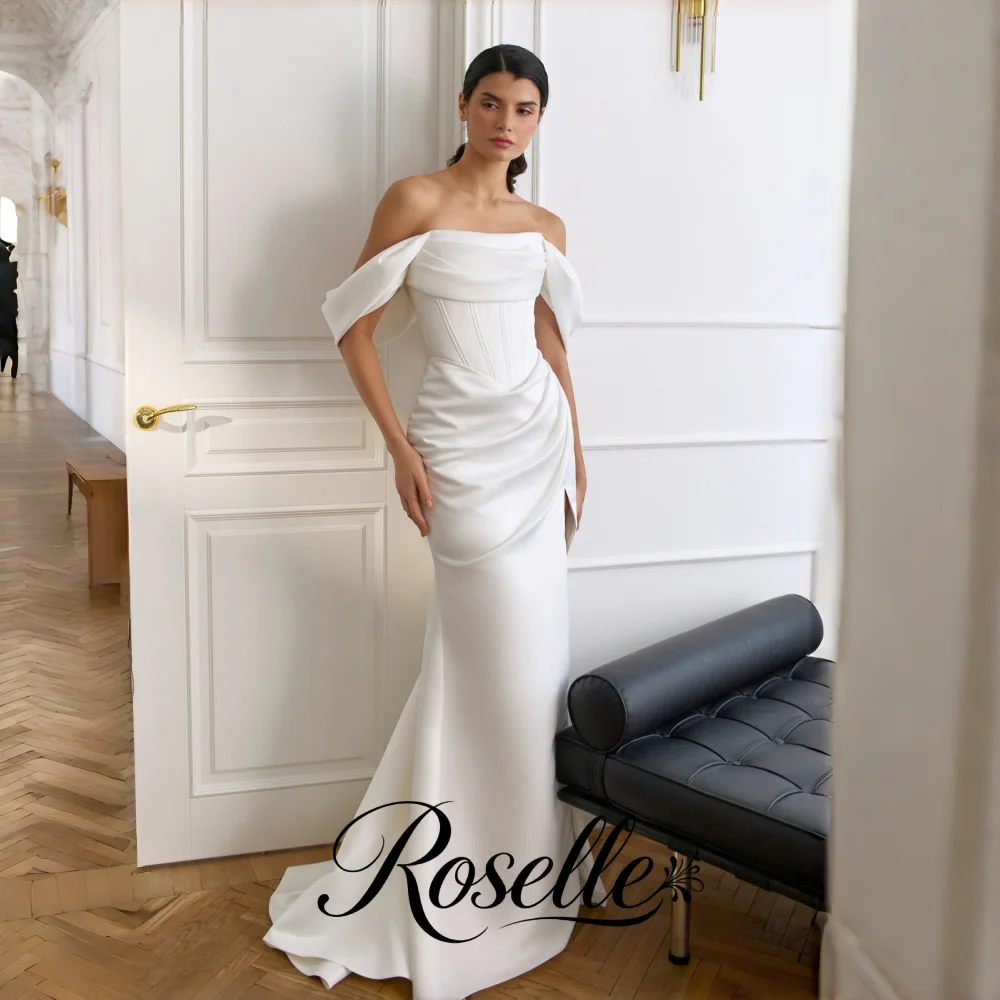 ROSELLE Simple Elegant Mermaid Wedding Dress High Side Slit Off Shoulder Open Back 2026 Bridal Gown Customized свадебное платьеl
