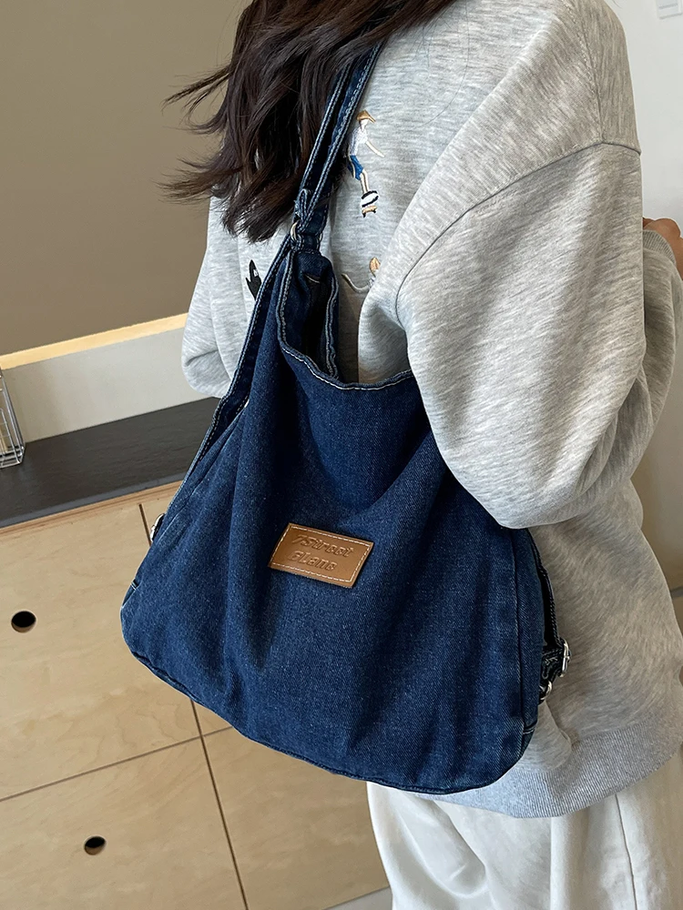 Denim Large Shoudler Crossbody Bag for Women Casual Tote Handbag and Purses 2024 New Trendy Clutches Lady‘s Messenger Bag