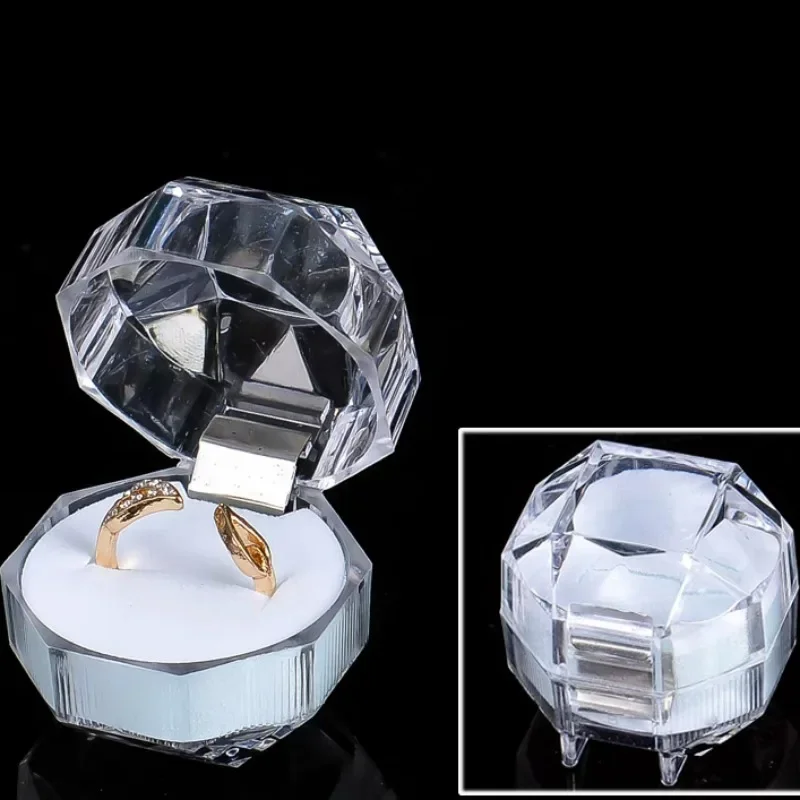 Clear Ring Box Earrings Elegant Geometric Storage Case Multi Sided Acrylic Rings Display Organizer Diamond Shape Jewelry Box