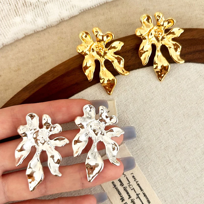 

PONYKISS 925 Sterling Silver 18K Gold Exaggerated Flower Stud Earrings for Women Minimalist Fine Jewelry Vintage Accessories