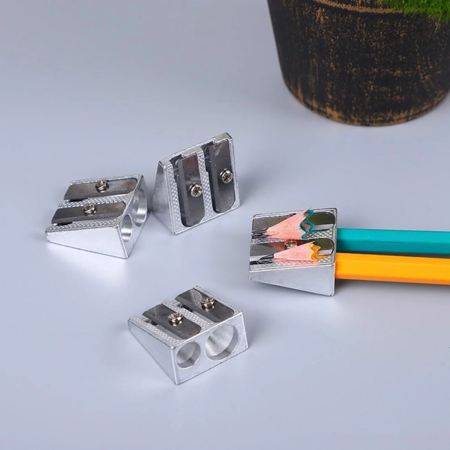 4Pcs Magnesium Pencil Sharpener Survival, 2-Hole Pencil Sharpener,  Hand Held Pencil Sharpener, Metal Pencil Sharpener Magnesium