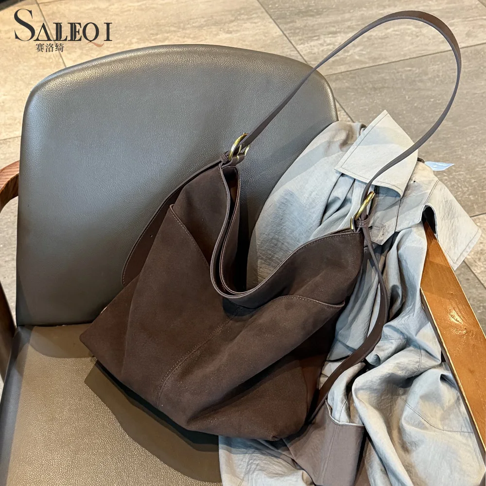 

Genuine Suede Leather Women's Shoulder Crossbody Bag Luxury Designer Brand Soft Cowhide Female Large Tote Underarm Bag for Woman