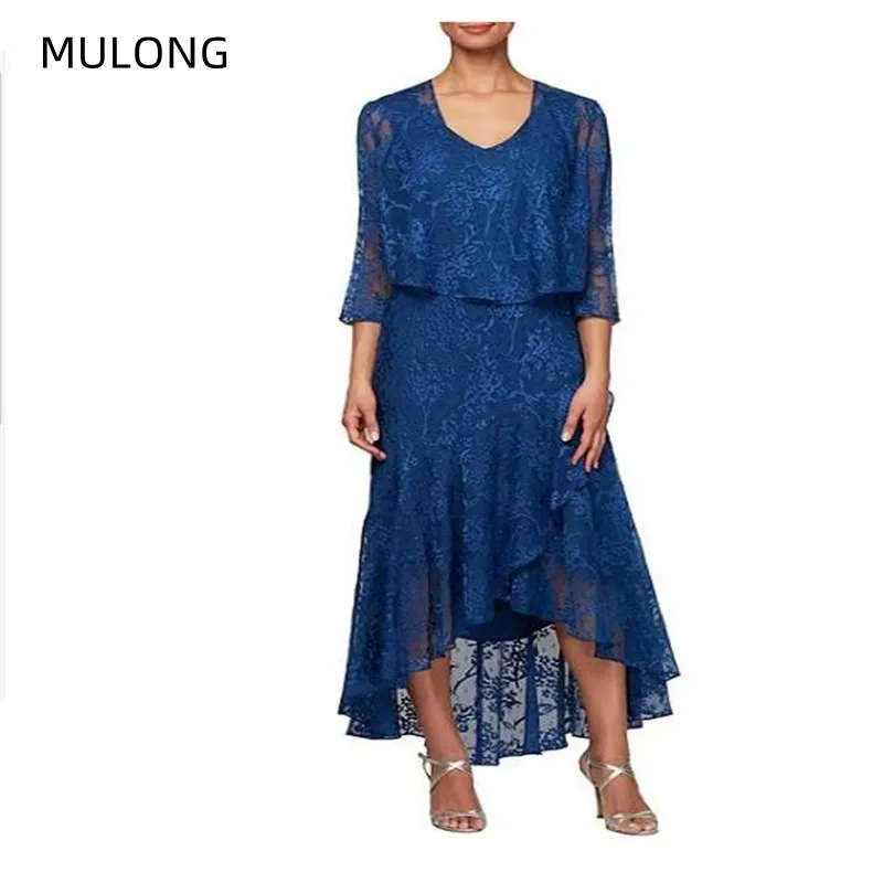 MULONG Summer Women Formal Evening Dress Ankle Length Mother Of The Bride Dresses V Neck Lace Evening Dress Mom Of The Bride