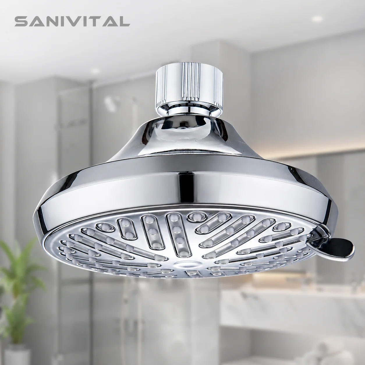 

SANIVITAL Chrome ABS Fixed Rain Shower Head High Pressure Anti-Clog Nozzles Bathroom Replacement