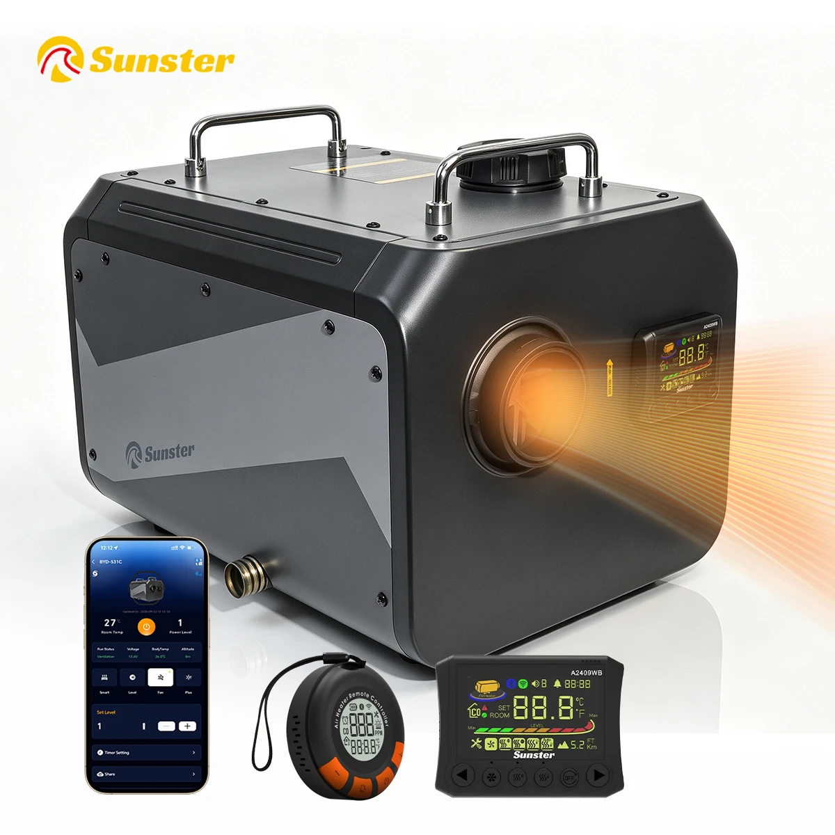 8KW Diesel Air Heater with WIFI, LCD & Bluetooth Control 12V/24V/220V Parking Heater with Auto Start/Stop and 24-Hour Timer, Suitable for Camping and RVs