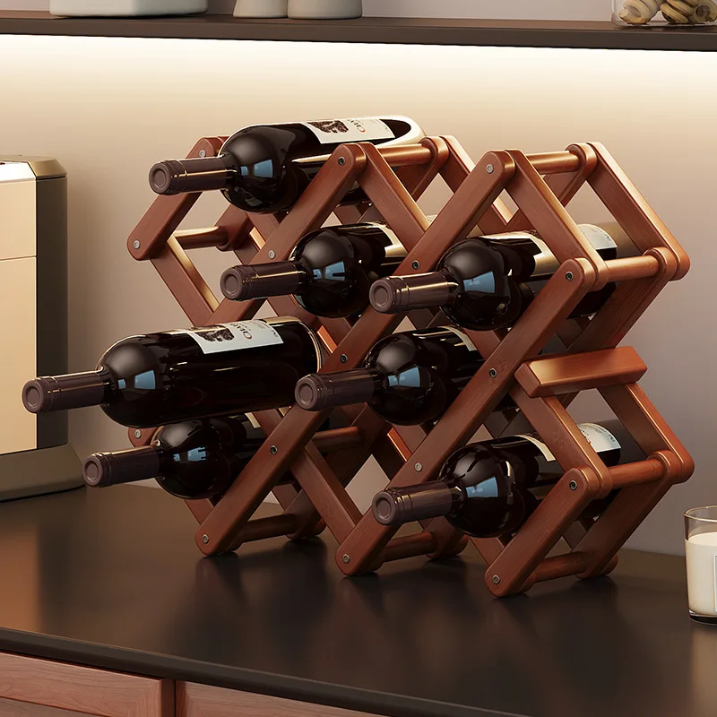 HT Desktop simple red  Nanzhu shelf installation-free lattice wine rack ornament wine cabinet red wine display rack